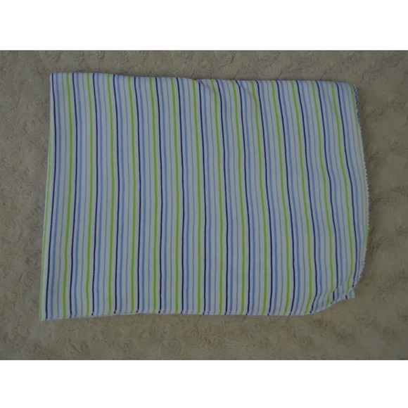 Cutie Pie Blue Green Stripe Baby Blanket Jersey Knit Stretch Swaddle White Lovey - Picture 1 of 8